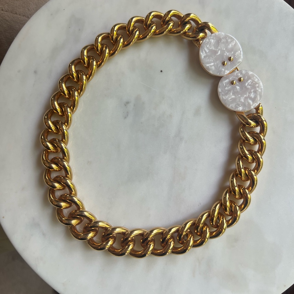 Lele Sadoughi 14K Gold Plated Curb Chain Necklace Collar Choker Cuban Chain EUC - Picture 3 of 16